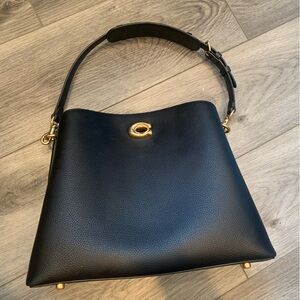 Black Leather Shoulder Bag with Gold Hardware